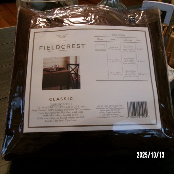 Fieldcrest Classic Tablecloth Oblong 70” x 108” BROWN 100% Cotton NEW - Picture 3 of 4